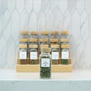 Bamboo Shaker Spice Jar – 250 ml on kitchen counter, ideal for pantry organisation with glass jars and storage organisers.