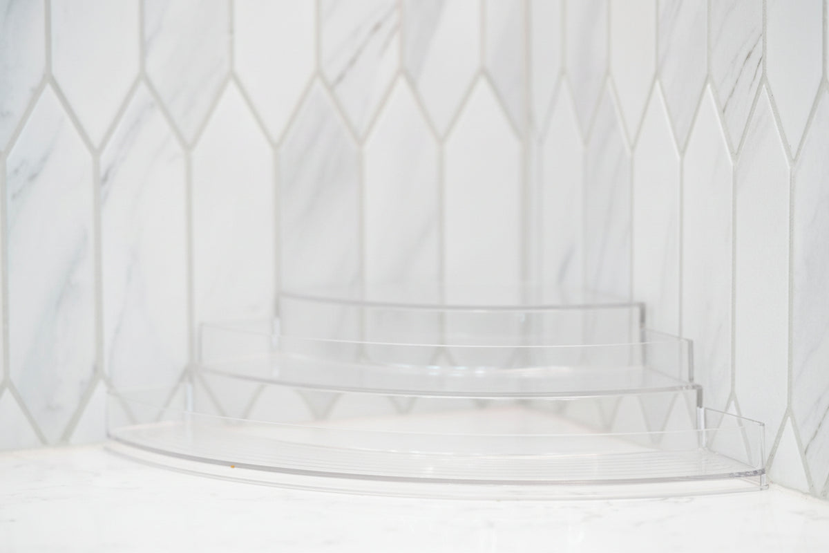 Empty Clear 3-Tier Corner Spice Rack with 11 × 160 ml Spice Jars for efficient kitchen and pantry organisation.