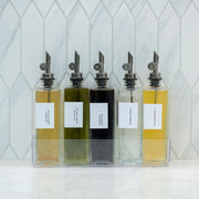 Glass Oil & Vinegar Book Bottle – 350ml Dispenser displayed on kitchen counter for pantry organisation