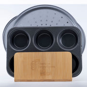 Bamboo Standing Tray & Lid Organiser for efficient kitchen organisation, ideal for storing lids and trays in pantry or drawers.