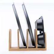 Bamboo Standing Tray & Lid Organiser displaying kitchen trays and lids, ideal for pantry or under sink storage improving kitchen organisation.