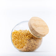 Round Tilt Glass Jar with Bamboo Lid – 4 L filled with cornflakes, ideal for kitchen and pantry organisation, enhancing storage organisers.