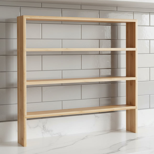 Bamboo Standing 4-Tier Shelf for efficient kitchen and pantry organisation, enhances space with style in storage organisers.