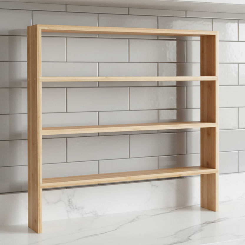 Bamboo Standing 4-Tier Shelf for efficient kitchen and pantry organisation, enhances space with style in storage organisers.