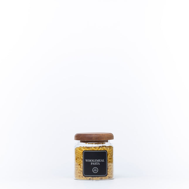 600ml Acacia Glass Jar – Airtight Kitchen Storage Solution perfect for pantry organisation, storing wholemeal pasta efficiently.