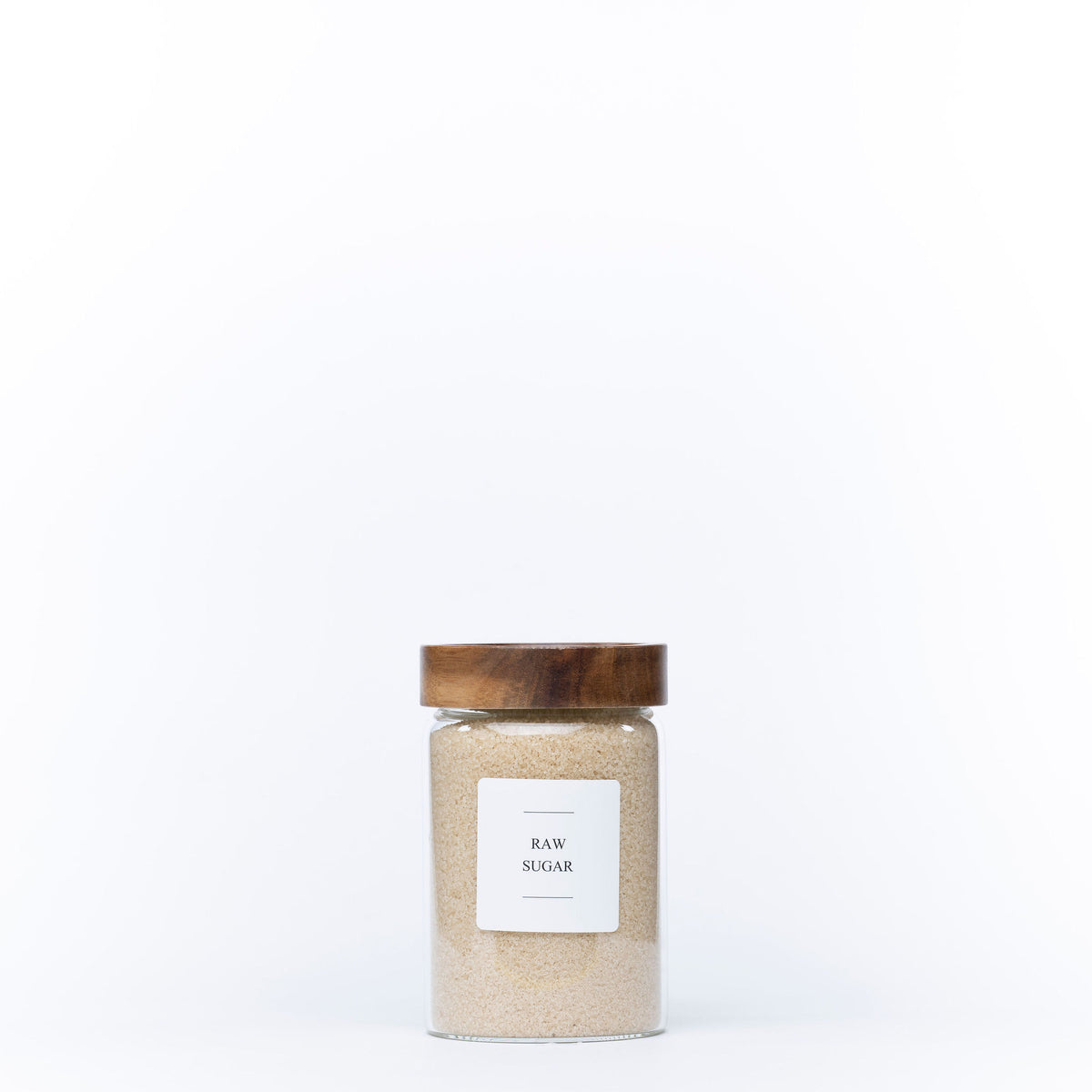 900ml Acacia Screw-On Glass Pantry Jar filled with raw sugar for efficient pantry organisation and storage.