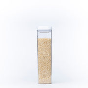 Elegant White Airtight Container – 1800ML filled with rice, perfect for kitchen storage and pantry organisation.