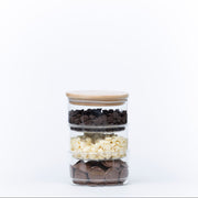 Stackable Round Bamboo Glass Jar – 450ml, perfect for kitchen organisation, storing pantry items and enhancing storage organisers.