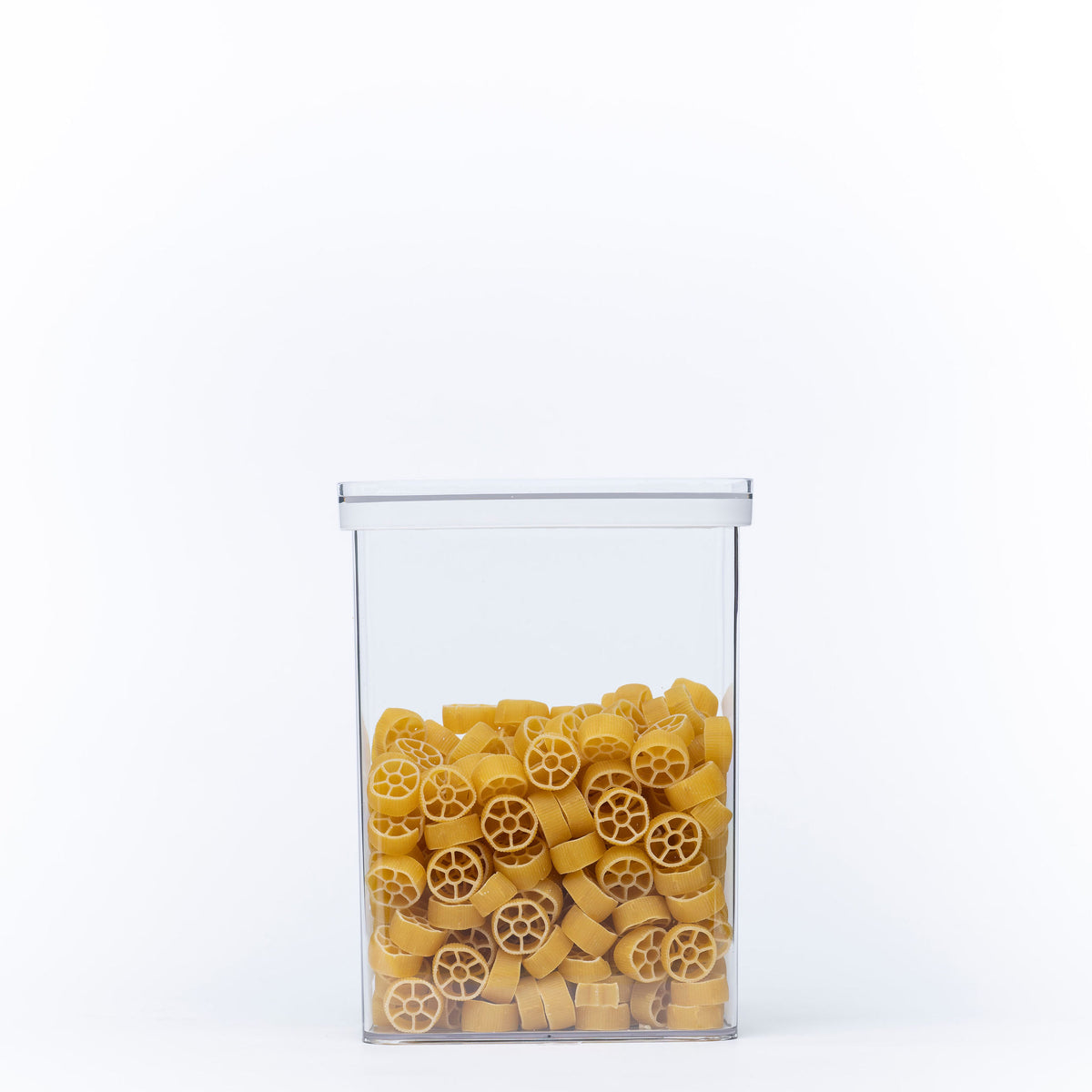 Clear Airtight Stackable Containers – 4 Sizes filled with pasta for efficient pantry organisation and kitchen storage.