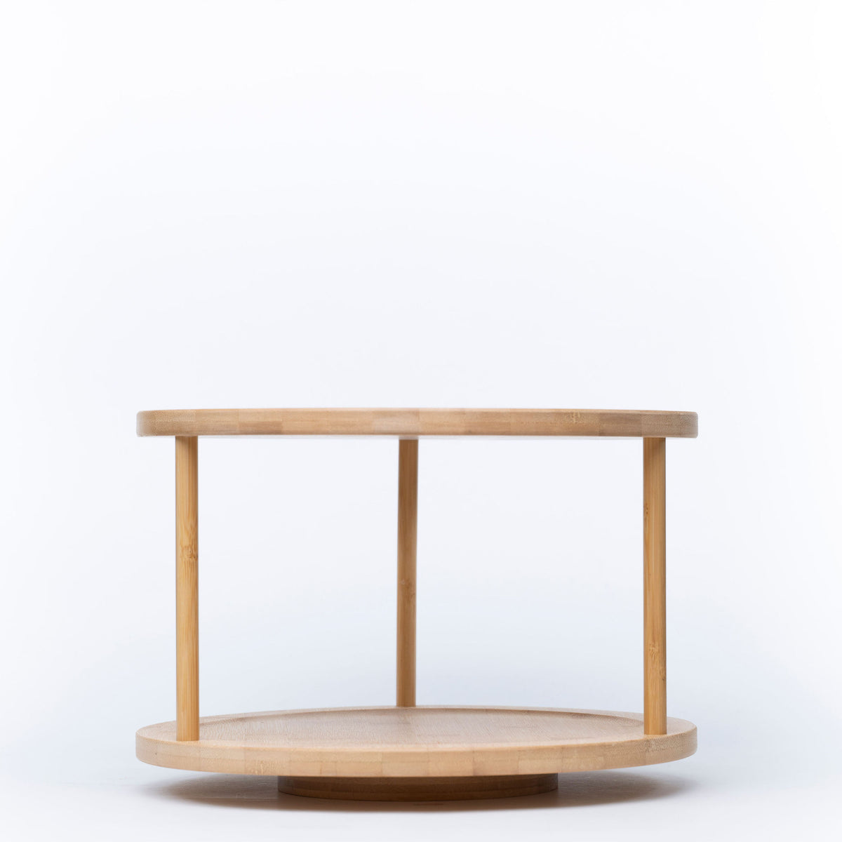 Double-Tier Bamboo Lazy Susan – 30cm Rotating Organiser for efficient kitchen pantry storage and easy access to items.