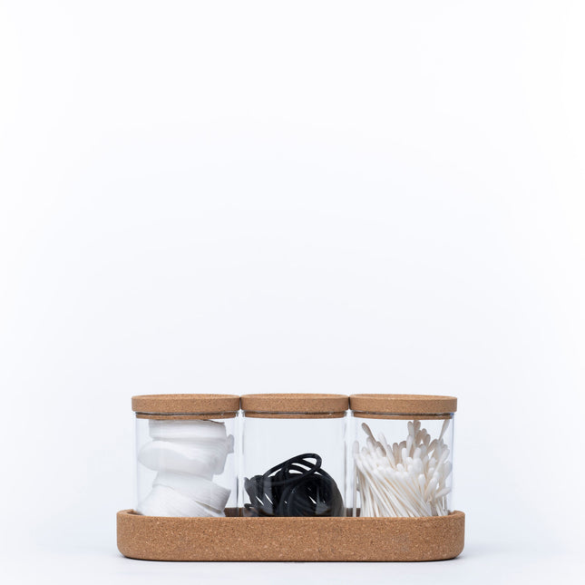 Glass Jar Trio with Cork Lids – 450ml Pantry Set for organised kitchen storage and pantry organisation with eco-friendly design.