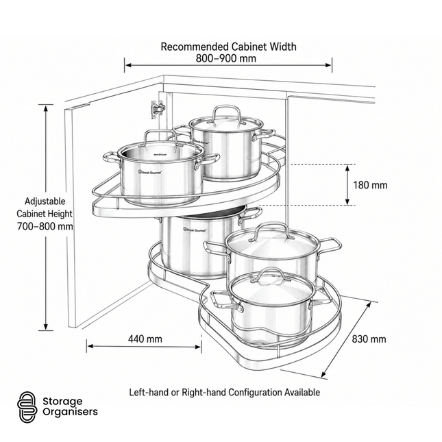 Swivel Corner Cabinet Shelf – Corner Storage Unit (800–900mm)