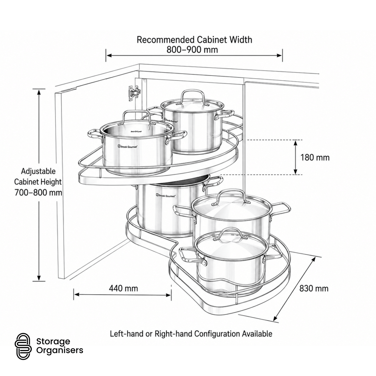 Swivel Corner Cabinet Shelf – Corner Storage Unit (800–900mm)