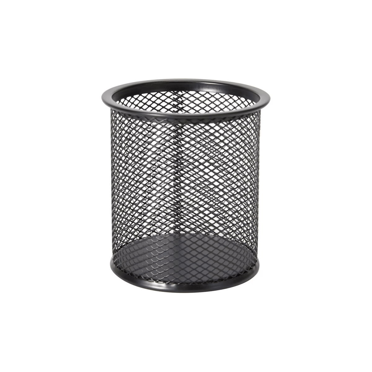 Black Mesh Pen Cup for Desk Organisation, ideal for sorting stationery, enhancing drawer organisers and under sink storage in home office.