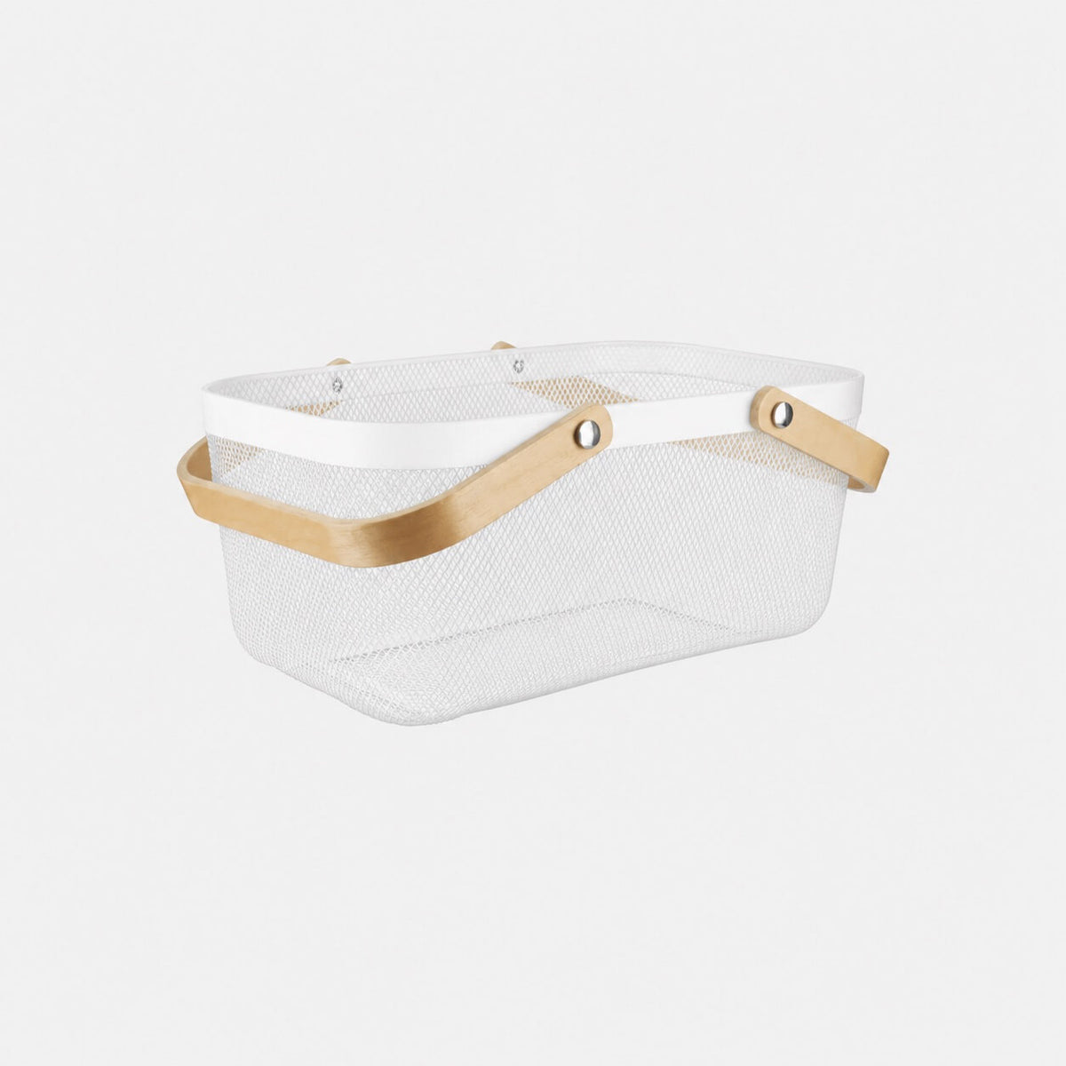 White Mesh Storage Basket With Bamboo Handle – 4 Pack