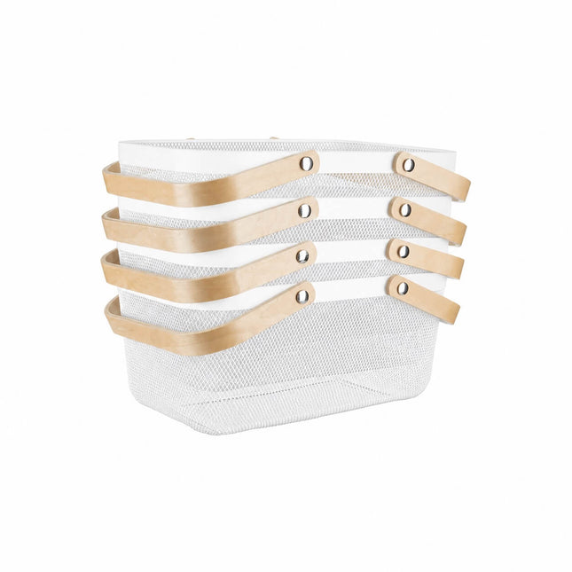 White Mesh Storage Basket With Bamboo Handle – 4 Pack