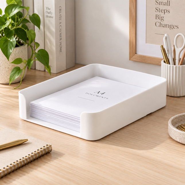 White Plastic Tray for Document & Stationery Organisation