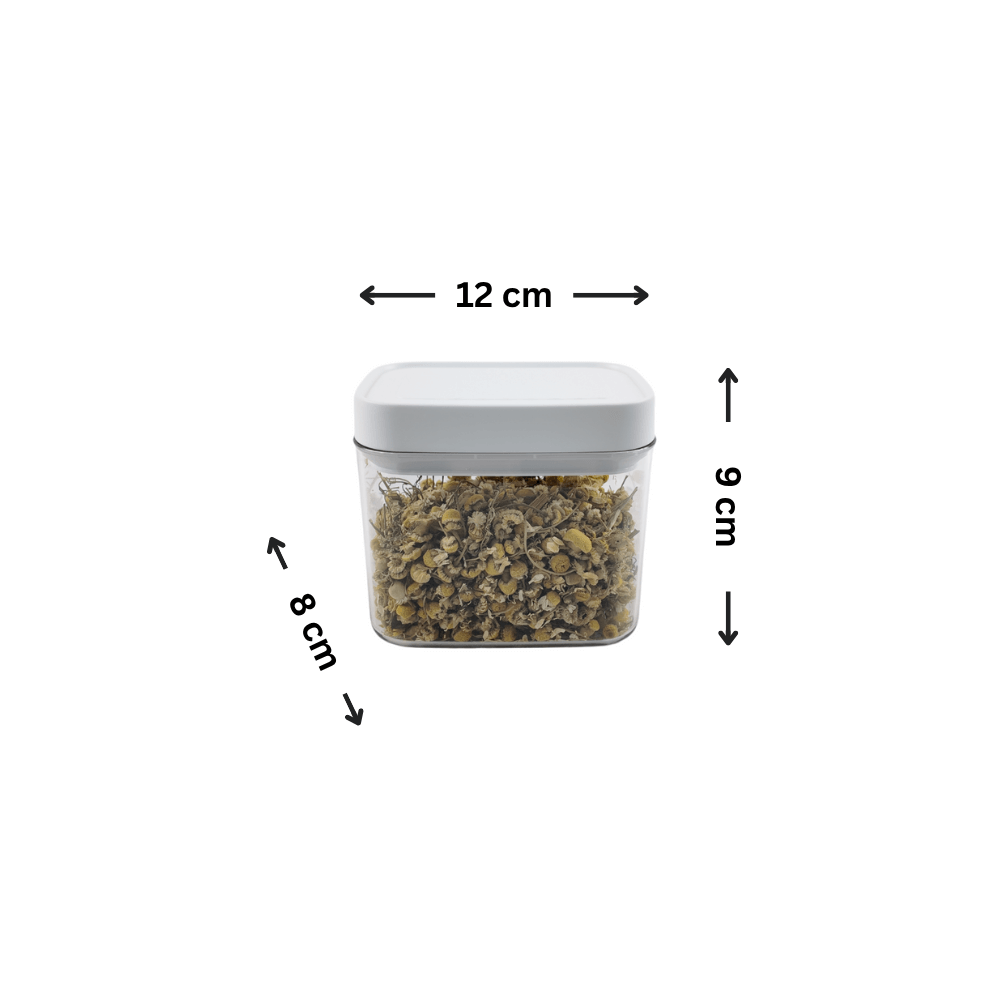 White Airtight Container – 15 Pack ideal for pantry organisation, showcasing dimensions for efficient kitchen storage.