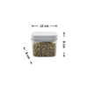 White airtight container measuring 12x8x9 cm with herbs, ideal for fridge storage.