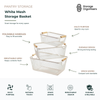 White mesh storage basket with wooden handles for pantry, laundry, and home organisation with breathable stackable storage design