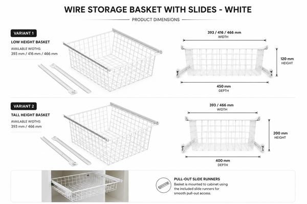 Wire Storage Basket with Slides - White