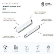 Antaro Runner 500mm pull-out bin drawer runner system with smooth glide steel rails for kitchen storage and cabinet organisation