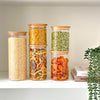 Round Glass Bamboo Storage Jar Set - 5 Pack