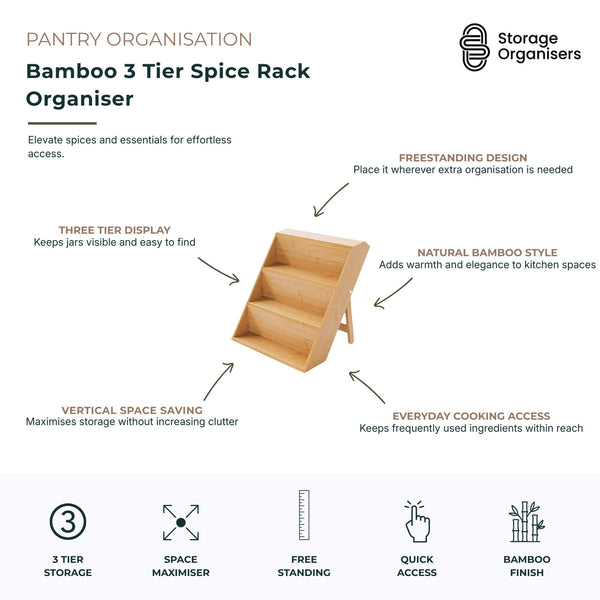 Bamboo 3 Tier Spice Rack Organiser