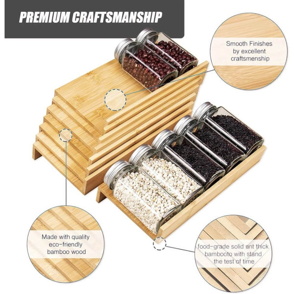 Bamboo Drawer Spice Rack – 8-Tier Organiser Set