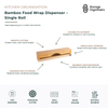 Single-roll bamboo food wrap dispenser designed to neatly store and dispense cling wrap, aluminium foil, baking paper, or parchment paper. Featuring a built-in precision cutter for smooth, even sheet lengths, this durable bamboo organiser helps eliminate bulky cardboard packaging and keeps kitchen drawers tidy and clutter-free. Suitable for drawer storage or wall mounting, the compact design maximises kitchen organisation while maintaining easy access to food wraps. Crafted from natural bamboo for a stylish