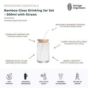 Bamboo Glass Drinking Jar Set – 500ml with Straws