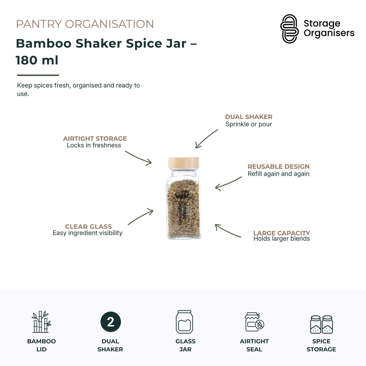 Bamboo Shaker Spice Jar – 180 ml