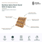 Bamboo Spice Rack Stand With 12 Spice Jars