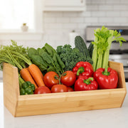 Bamboo Stackable Organiser – Wide holding assorted vegetables for kitchen and pantry organisation, ideal as storage organisers.