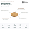 Round bamboo wooden serving tray designed for stylish food presentation, entertaining, and everyday serving. Crafted from durable natural bamboo, this lightweight serving platter is ideal for carrying drinks, snacks, appetisers, desserts, coffee, tea, and breakfast items. The raised edge helps keep items secure during transport, while the timeless round design complements kitchen benches, dining tables, coffee tables, and home décor. Perfect for serving guests, organising countertops, and adding a warm natu