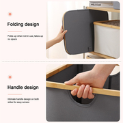 Black Linen Basket with Double Handle showcasing folding design for efficient kitchen organisation and front handle for easy access.