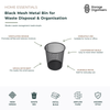 Black mesh metal waste bin with ventilated wire design for home, office, study, or workspace organisation. This lightweight and durable metal rubbish bin promotes airflow to help reduce moisture build-up while providing a modern, minimalist look. Ideal for paper waste, recycling, and everyday rubbish disposal, the compact mesh wastebasket fits neatly under desks, beside workstations, or in small living spaces.