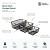 Black mesh storage basket with wooden handles for pantry and home organisation, featuring breathable metal mesh, stackable design, and multi-room storage functionality