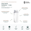 Clear 1 liter drink container with leakproof screw-top lid and slim space-saving design for fridge storage, juices, smoothies, and food-grade beverage organisation