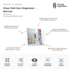 Clear pull-out organiser narrow storage bin with built-in handle and smooth-glide wheels, designed for accessing items stored at the back of deep pantry shelves, cupboards, and cabinets. Made from clear PET plastic for instant visibility, this slim storage solution maximises narrow spaces while keeping kitchen, bathroom, laundry, and household essentials organised and easy to reach.