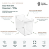 Wide clear pull-out organiser with wheeled sliding storage design for deep pantry, cupboard, kitchen, and bathroom organisation solutions