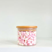 580ml Glass Storage Jar with Bamboo Lid filled with marshmallows for kitchen organisation and pantry storage.