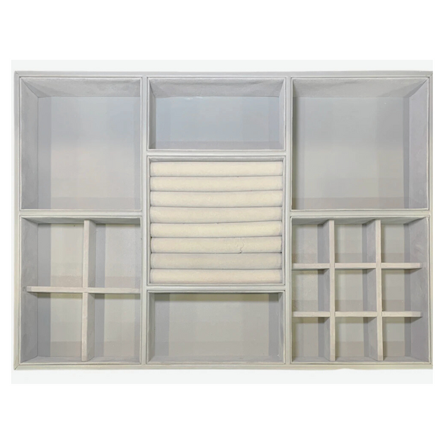 Grey Felt Jewellery & Accessory Tray 516x366x60mm, ideal for drawer organisers in kitchen or wardrobe use.