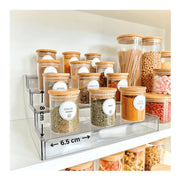 Bamboo Lid Spice Jar - 220ml Storage Organisers on kitchen shelf, perfect for pantry organisation with airtight glass jars.