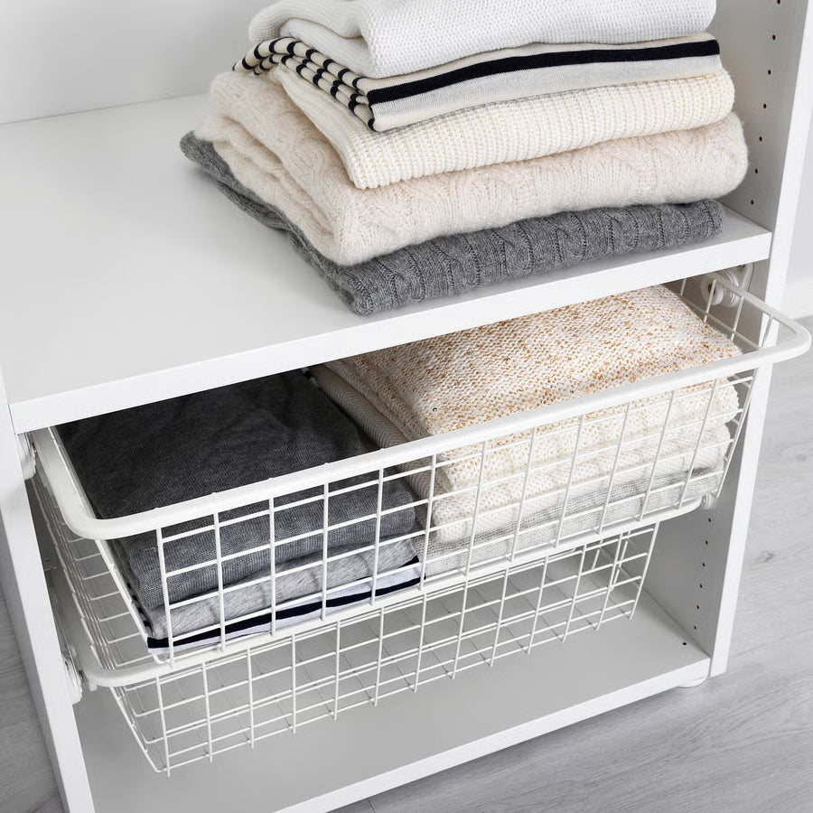 Wire Storage Basket with Slides – Available in 2 Sizes, storing neatly folded towels, ideal for pantry and kitchen organisation.