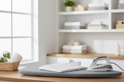 Robinhood Replacement Ironing Board Cover in a laundry room, enhances storage organisation for kitchen or under sink spaces.