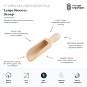 large wooden scoop made from durable beechwood for kitchen pantry storage, flour, grains, oats, and laundry detergent