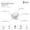 Medium white storage tub with lid featuring built-in carry handles for organised home storage. Durable plastic storage bin with a secure lid helps keep household essentials, pantry items, toys, office supplies, and bathroom accessories protected, tidy, and dust-free. Compact design fits neatly on shelves, in cupboards, drawers, and storage cabinets while maintaining a clean modern look.