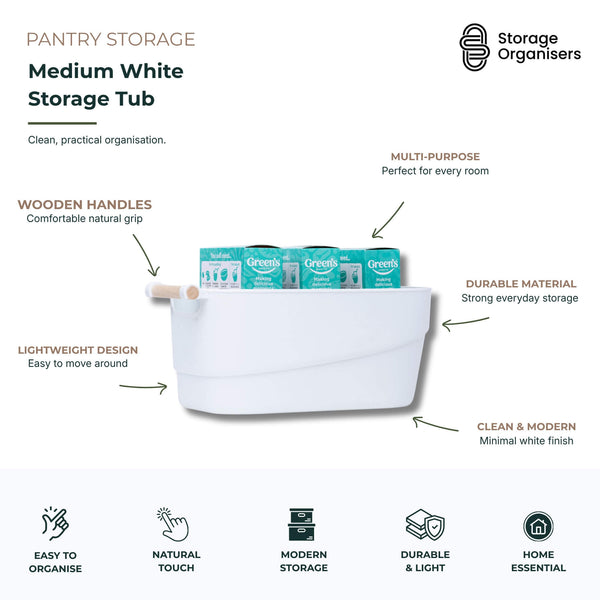 Medium White Storage Tub With Handle