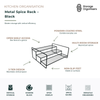 Black metal spice rack with three-tier design, powder-coated steel construction, and open shelf access. Ideal for organising spice jars, condiments, and pantry essentials while maximising vertical storage space on kitchen benchtops and cupboards.